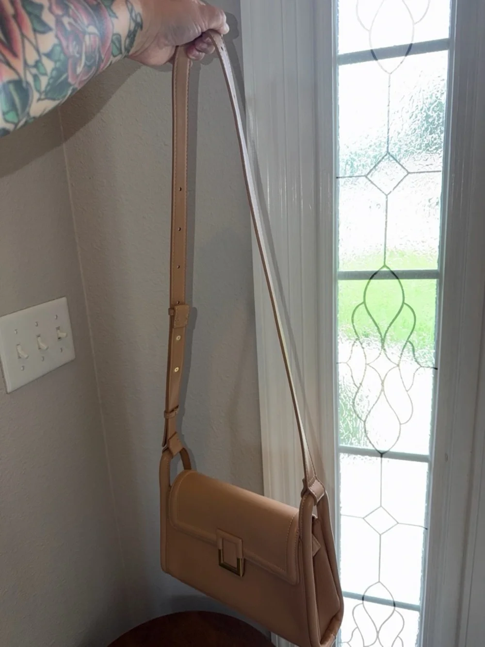 Madison West Leather Shoulder Bag in Peach Tan - Classic Minimalist Design